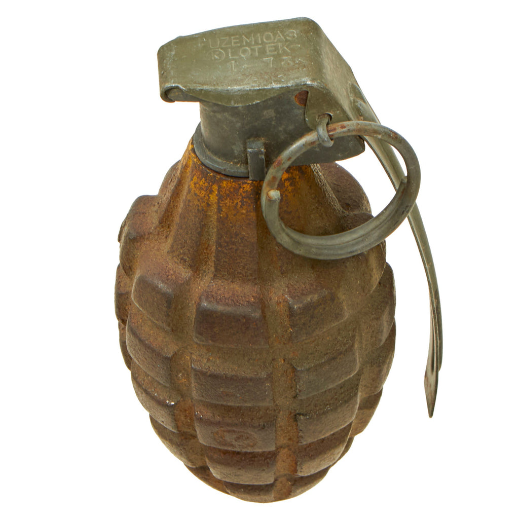Original U.S. WWII Inert MkII Pineapple Grenade with Yellow Ring & M10A3 Fuze Original Items
