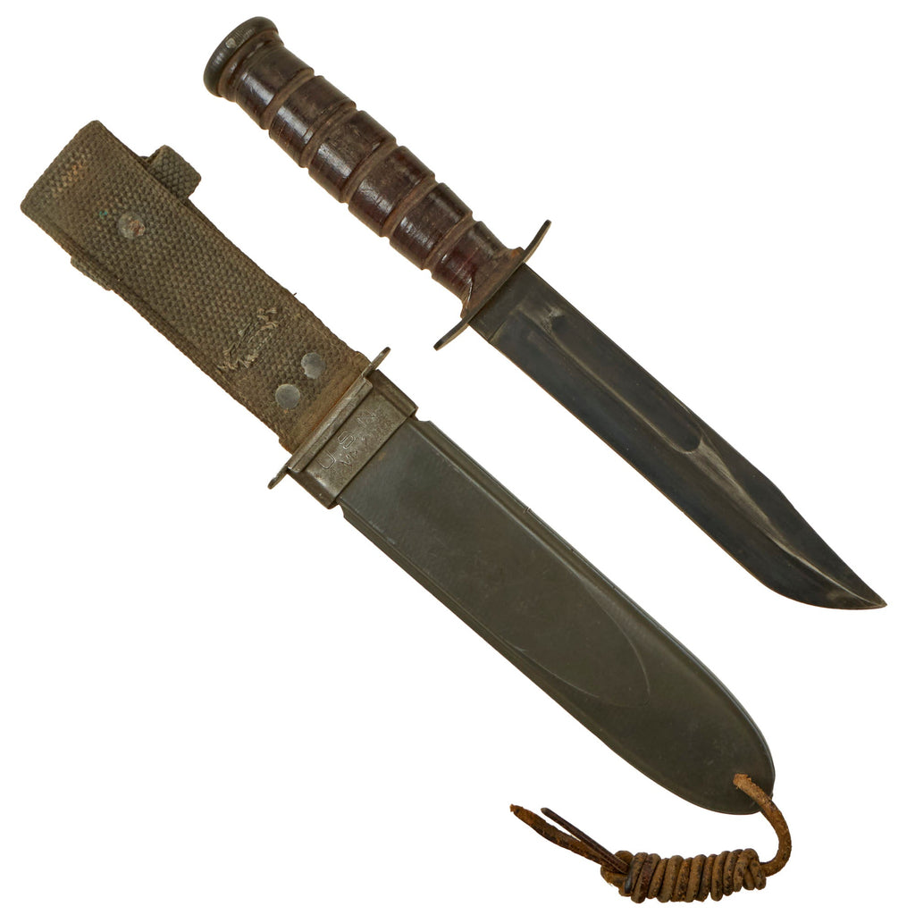 Original U.S. WWII Late War Navy Mark 2 KA-BAR Fighting Knife by CAMILLUS with U.S.N. MK2 Scabbard Original Items