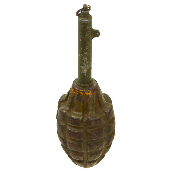 Original U.S. WWII Inert MkII Pineapple Grenade with Yellow Ring & Demilitarized M1 Firing Device Release Original Items