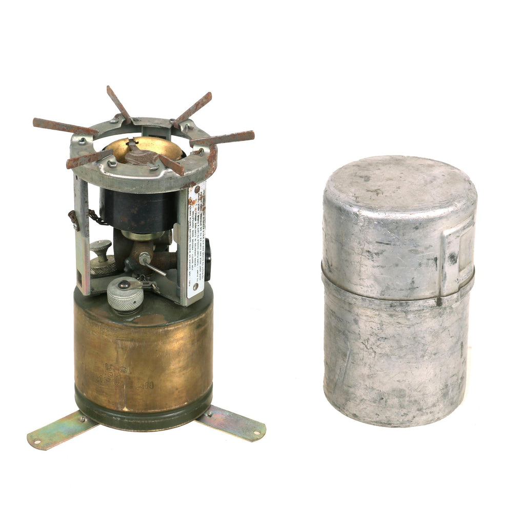 Original WWII U.S. Issue American Gas Machine Company Gasoline Camp Stove in Bayonet "F" Canister - Dated 1944 Original Items