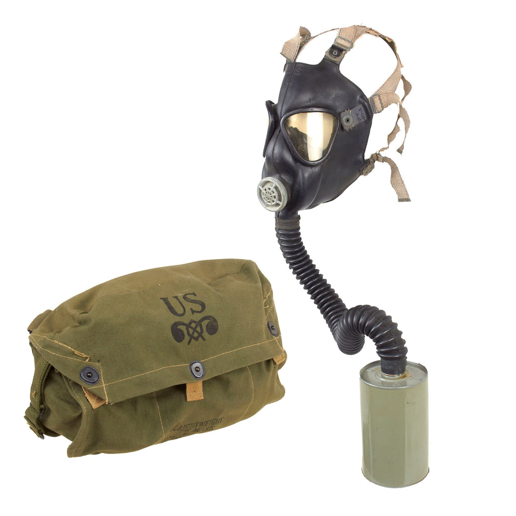 Original U.S. WWII M4 Lightweight Service Gas Mask Set in Original Bag - Dated 1944 Original Items