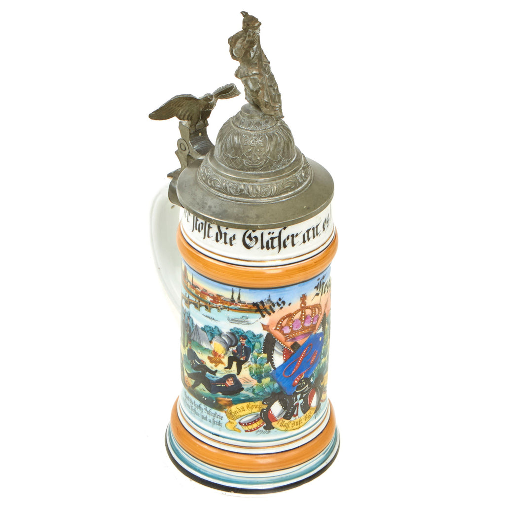 Original Imperial German WWI Era 87th (1st Nassau) Infantry Regiment Reservist Beer Stein with Hinged Lid - dated 1902-1904 Original Items