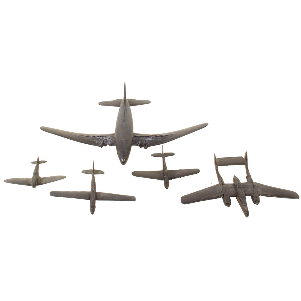 Original U.S. WWII American and British Recognition Model Airplanes by Cruver - C-46, Spitfire, P-61, P-63, Hotspur - Five Total