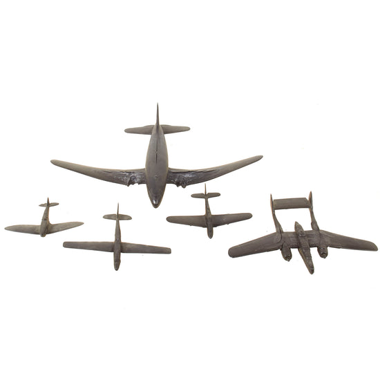 Original U.S. WWII American and British Recognition Model Airplanes by Cruver - C-46, Spitfire, P-61, P-63, Hotspur - Five Total