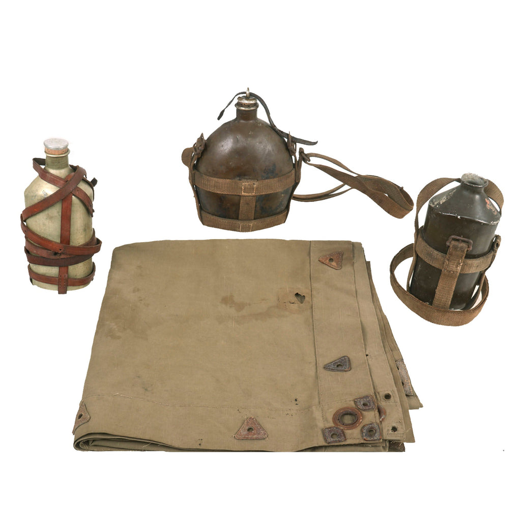 Original Japanese WWII Lot of 3 Canteens & Model B Shelter Half Original Items
