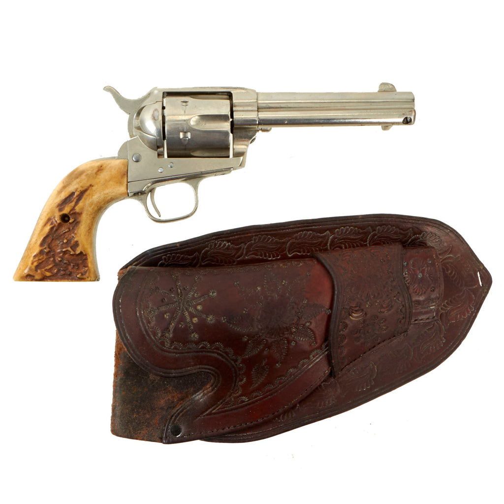 Original U.S. Nickel-Plated Colt .45cal Single Action Army Revolver made in 1884 with 4 3/4" Barrel, Stag Grips & Period Holster - Matching Serial 106046 Original Items