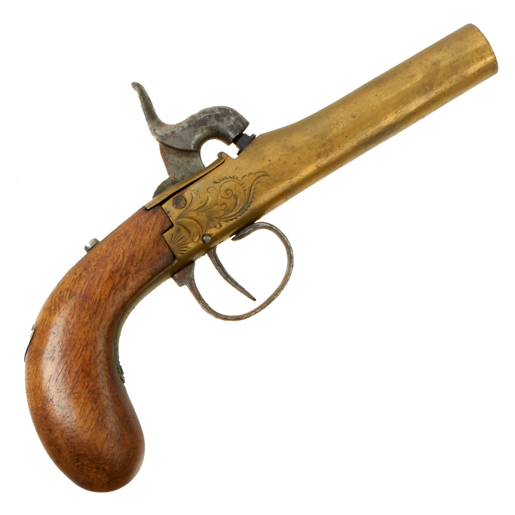 Original Victorian Era Belgian Brass Percussion Vest Pistol with Bag Grip & Liège Proof - Circa 1845 Original Items