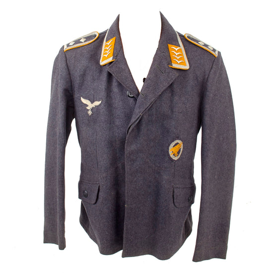 Original German WWII Early Luftwaffe Oberfeldwebel NCO Fliegerbluse Tunic with Fallschirmjäger Badge & Parachute Fabric Scarf Original Items