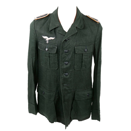 Original German WWII Luftwaffe Flight Branch Feldwebel NCO HBT Reed Green M43 Service Tunic Original Items