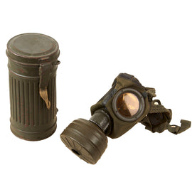 Original German WWII M30 Size 2 Gas Mask with FE55 Filter and Can - Dated 1937
