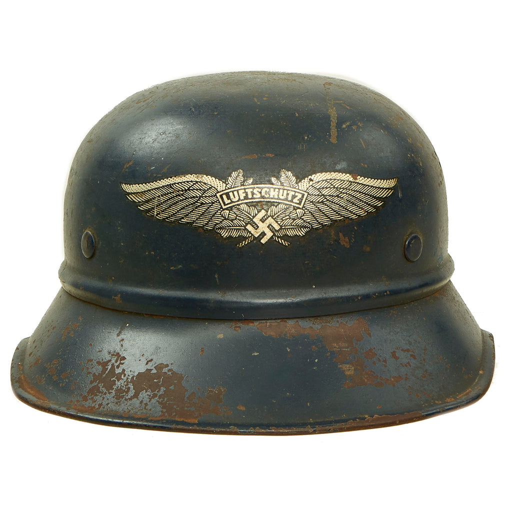 Original German WWII Service Used M38 Luftschutz Beaded Gladiator Air Defense Helmet - dated 1938 Original Items