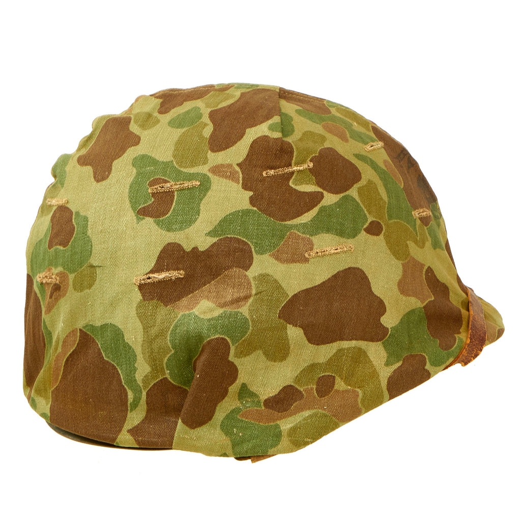 Original U.S. WWII / Korean War USMC M1 Helmet Complete with CAPAC Liner and USMC Blue Anchor Cover Original Items