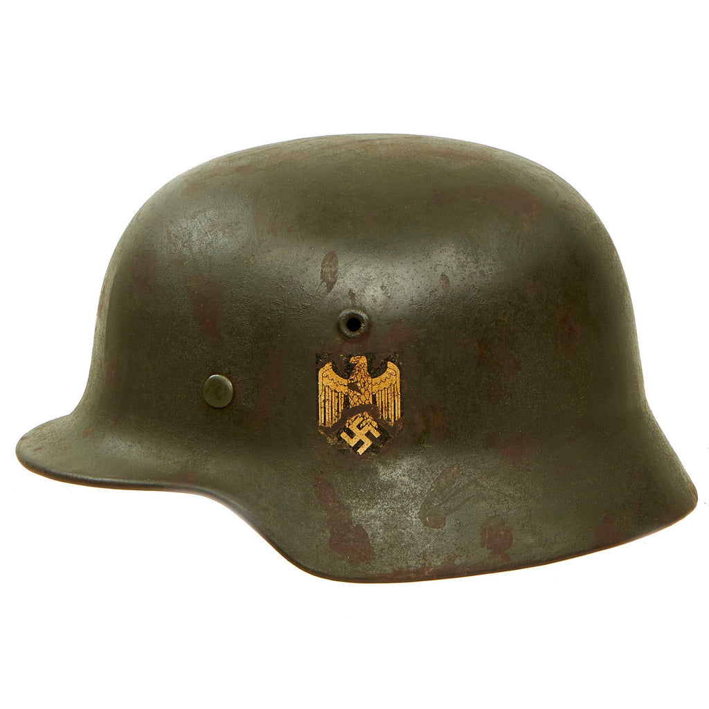 Original German WWII M35 Single Decal Army Heer Helmet with 1939 Dated 58cm Liner & Chinstrap - stamped EF66 Original Items