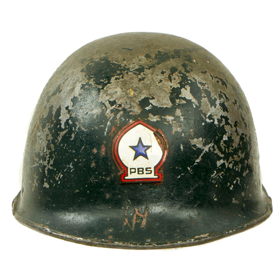 Original U.S. WWII Italian Campaign Miniature M1 Helmet Paperweight Souvenir With Enameled North Africa Command Insignia for the Peninsular Base Sector - Italian Made Original Items