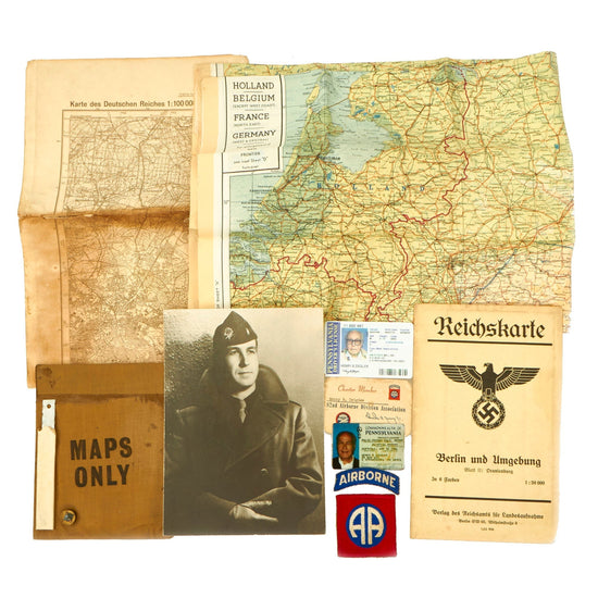 Original U.S. WWII 82nd Airborne Grouping Attributed to Henry B. Ziegler Featuring Escape and Evasion Map Kit, Shoulder Sleeve Insignia and More Original Items