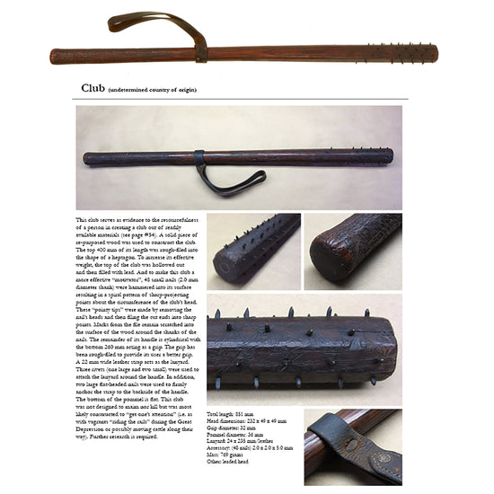 Original U.S. WWI Era Sharpened Nails Trench Club with Lead Filled Head - Featured in Book At Arm's Length V2 on Page 69 Original Items