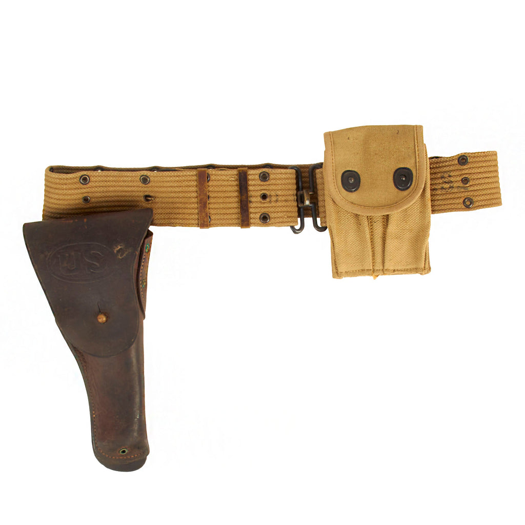Original WWI/ WWII U.S. M-1911 .45 Automatic Pistol Holster Rig- G&K 1918 Dated Holster, 1942 Dated M-1936 Belt, WWI Magazine Pouch Original Items