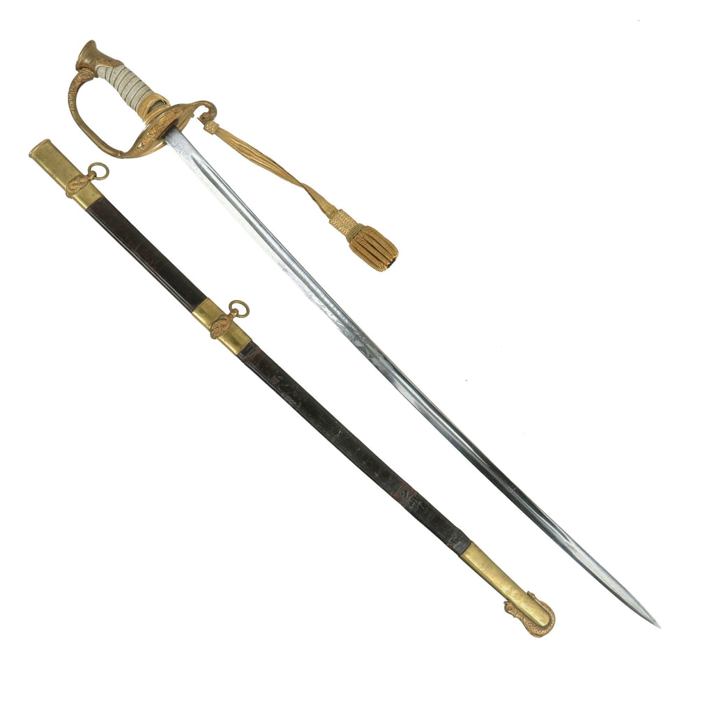 Original U.S. Spanish-American War Era Engraved & Named Model 1852 Navy Officer's Sword with Original Leather Scabbard & Sword Knot by William Reed & Sons, Boston Original Items