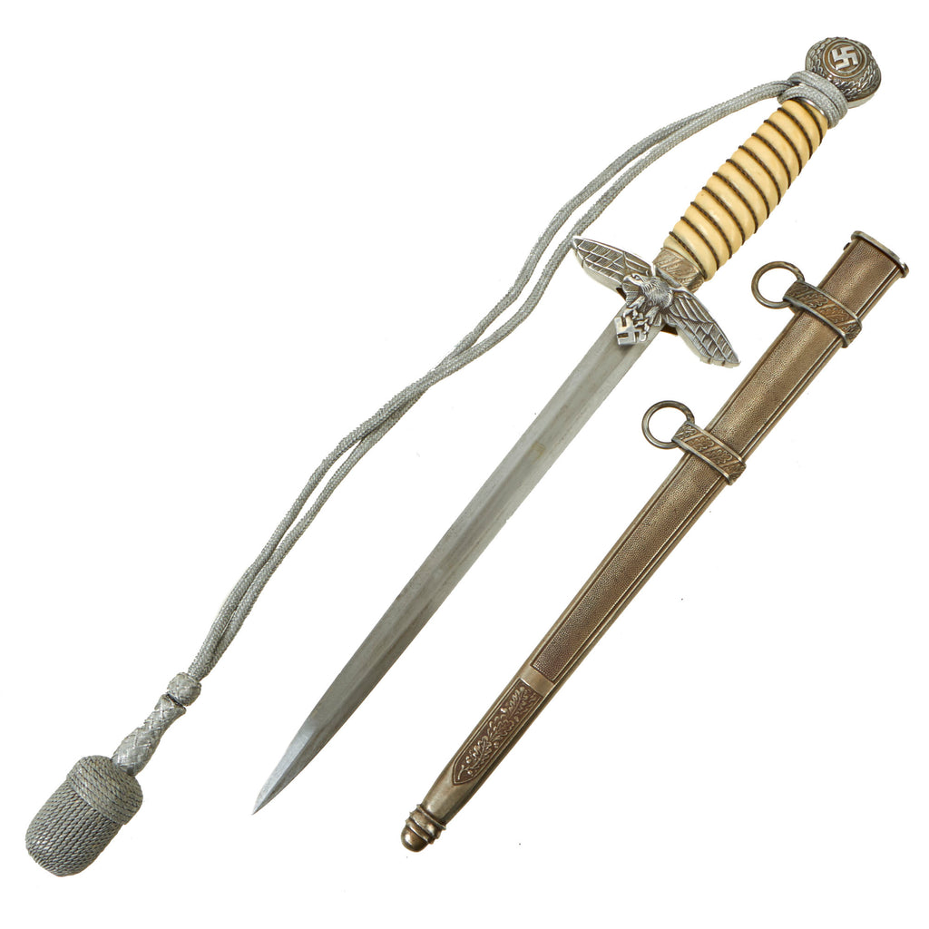 Original German WWII 2nd Model Luftwaffe Dagger by Tigerwerk Lauterjung & Co. with Scabbard & Portepee Original Items
