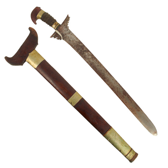 Original 19th Century Philippine Moro Kris Curved Blade Short Sword with Wood Scabbard - Kalis Original Items