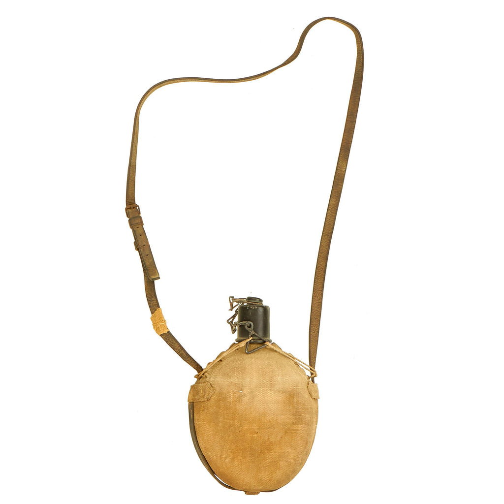 Original Imperial Japanese WWII Special Naval Landing Forces Canteen with Canvas Cover & Leather Strap Original Items