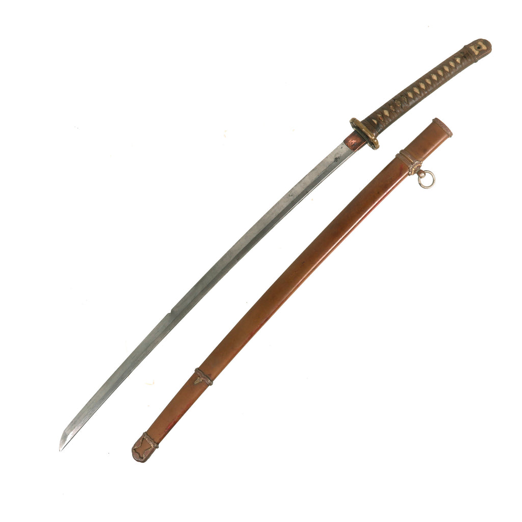 Original Japanese WWII Bullet Damaged Type 98 Shin-Gunto Katana Sword with 1836 Dated Blade by MICHITOKI & Steel Scabbard Original Items