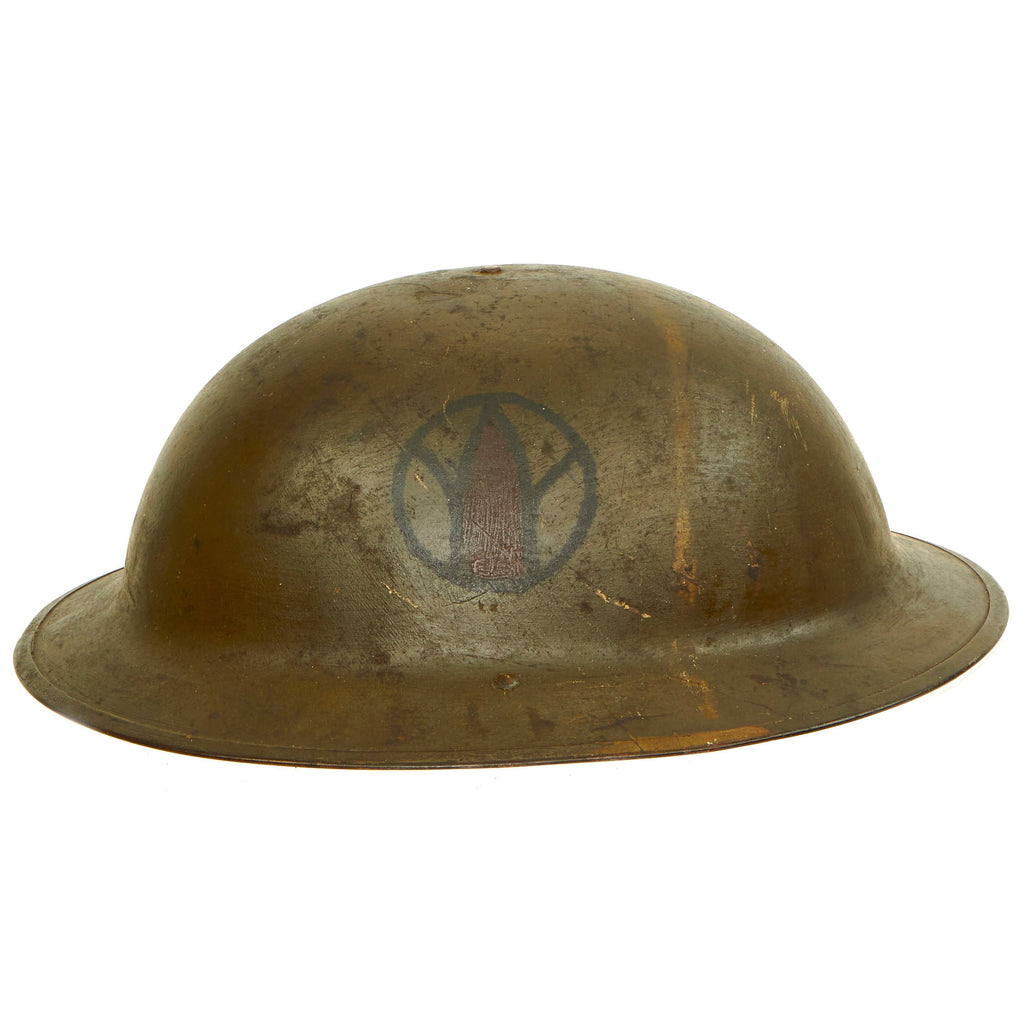 Original U.S. WWI M1917 89th Infantry Division, 164th Field Artillery Brigade Doughboy Helmet - "The Rolling W" Original Items