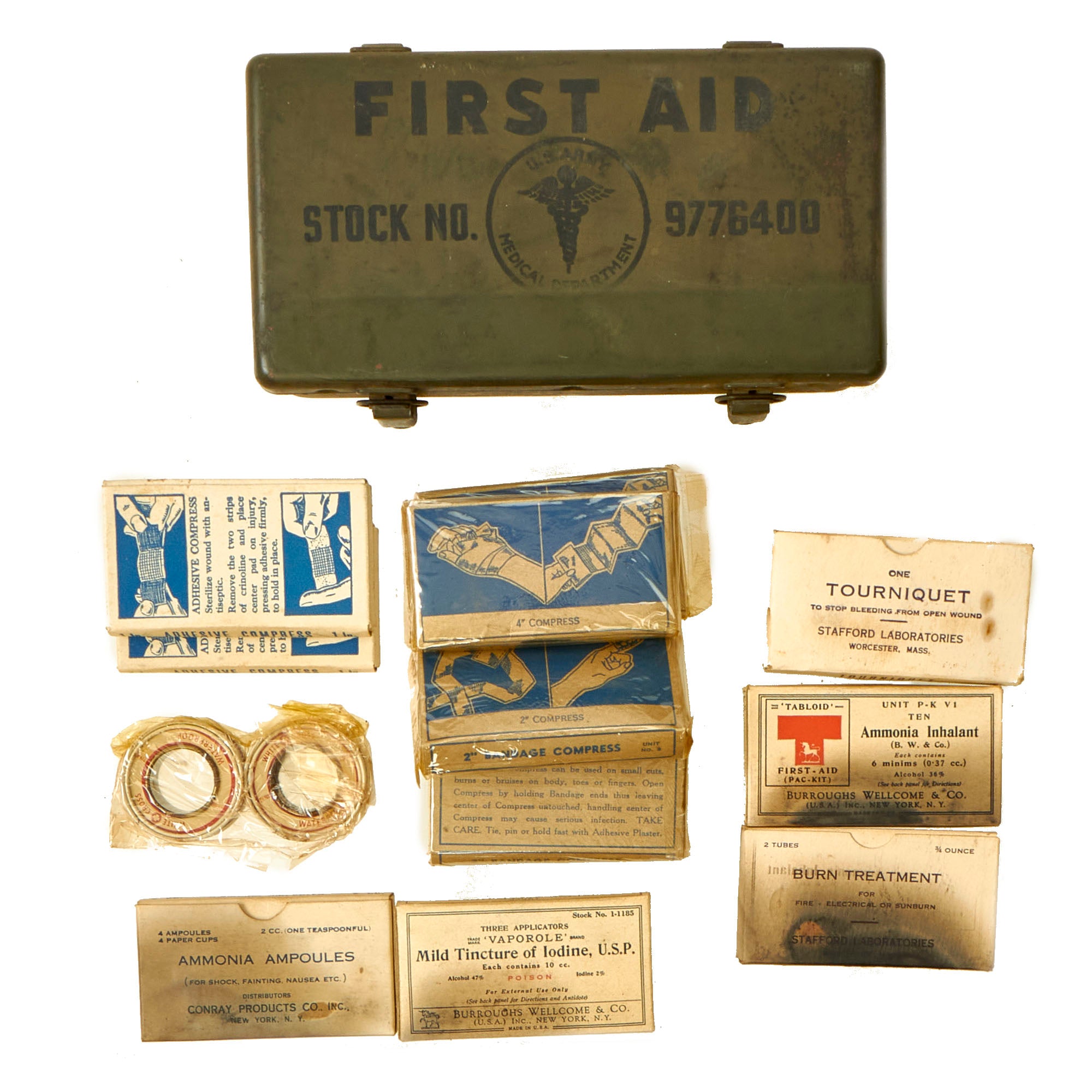 Original U.S WWII Jeep Emergency First Aid Kit 12 Unit