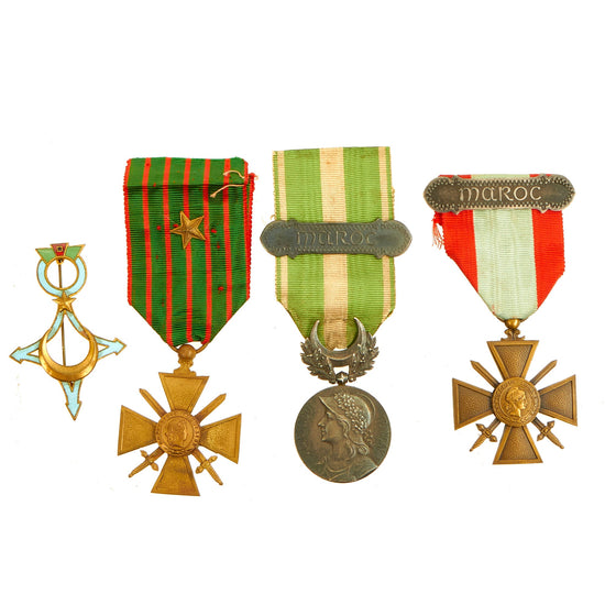 Original French North African WWI Era Army of Africa (France) Morocco Commemorative Medal Grouping With Saharan Companies Unit Insignia Original Items