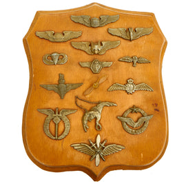 Original U.S. WWII Rare Prisoner of War Camp Made Cast Solder Allied Forces “Wings” On Display Board - 13 Wings Mounted
