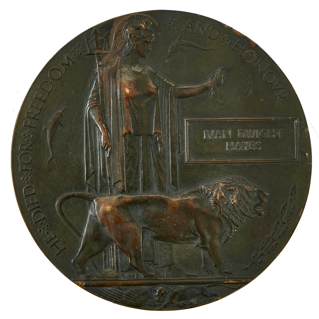 Original British WWI KIA Death Penny Soldier Memorial - Ivan Dwight Hayes Original Items
