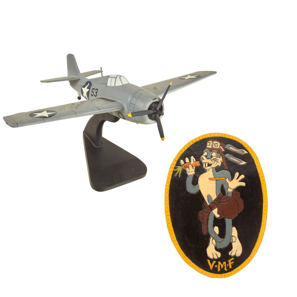 U.S. WWII Grumman F4F Wildcat Contemporary Model Signed By Medal of Honor Recipient and Leading Marine Corps Flying Ace Brigadier General Joseph Foss With Squadron Patch Original Items