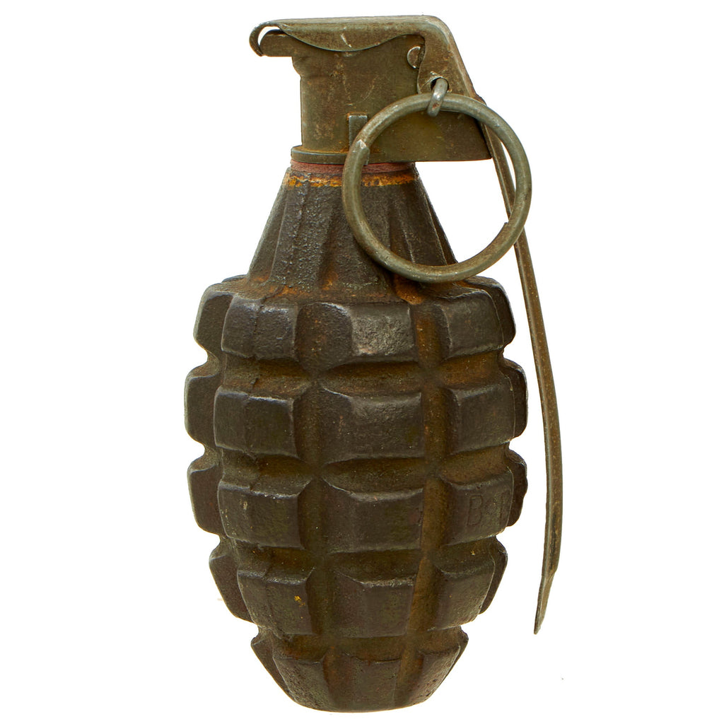 Original U.S. WWII Inert MkII Pineapple Grenade with Yellow Ring & M10 Series Fuze Original Items
