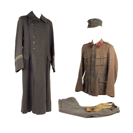 Original Finnish WWII Artillery Lieutenant Colonel Uniform Set Consisting Of Cap, M36 Wool Tunic, Trousers and Greatcoat - Dated 1944 Original Items
