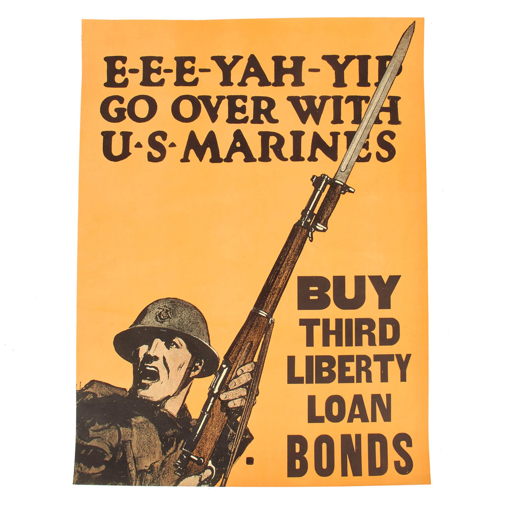 Original U.S. WWI “E-E-E-YAH-YIP, Go Over With U.S. Marines” Recruitment Poster by C.B. Falls - 21" x 28" Original Items