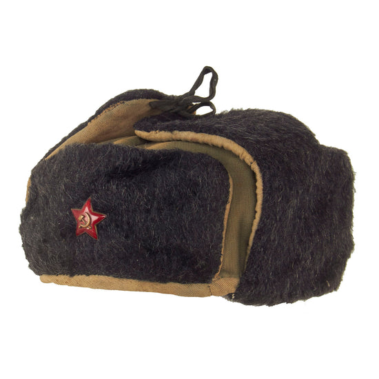 Original Soviet WWII Ushanka Winter Cap With Two Piece Cap Insignia Original Items