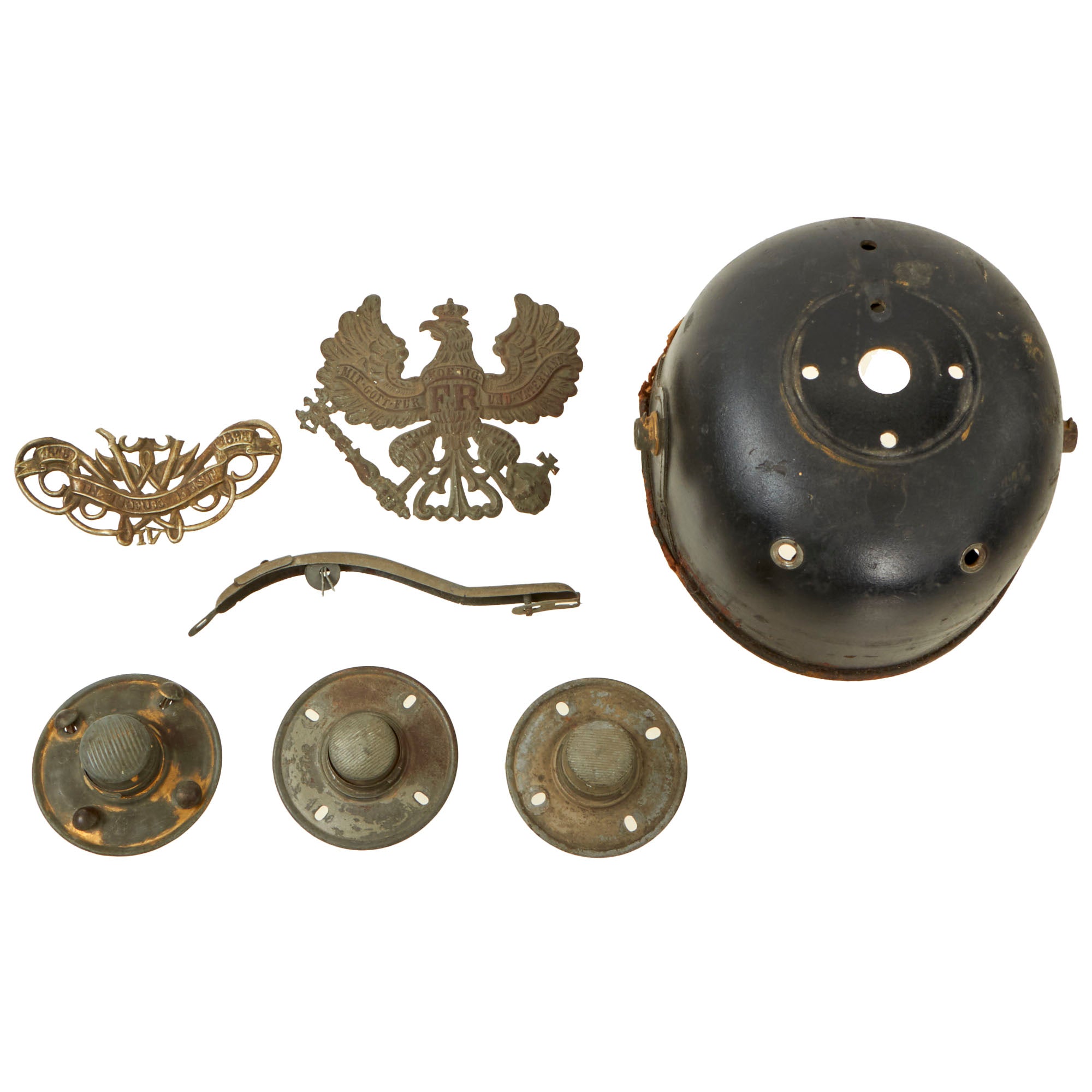 Ancien insigne allemand Fr Pickelhaube acier et laiton casque militaire Ancien insigne allemand Fr Pickelhaube acier et laiton casque militaire