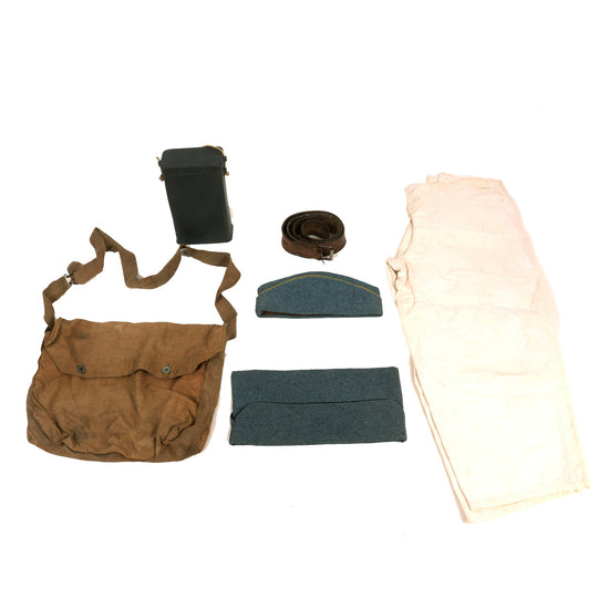 Original France WWI Uniform and Field Gear Lot Featuring American Field Service Worn Horizon Blue Overseas Cap - 6 Items Original Items