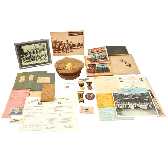 Original U.S. WWII POW Stalag Luft I 445th Bomb Group, 703rd Bomb Squadron B-24 Pilot Archive - Prisoner ID Tag, Handmade Notebook, Personal Items, Named Visor, POW Camp Accounts, Red Cross Notebooks & More! - Lt. Clarence W. Harris Original Items