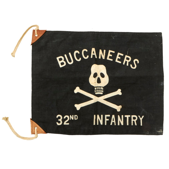 Original U.S. Korean War Rare 32nd Infantry Regiment “Buccaneers” Jolly Roger Jeep Flag - 11 ½” x 9 ½” Original Items