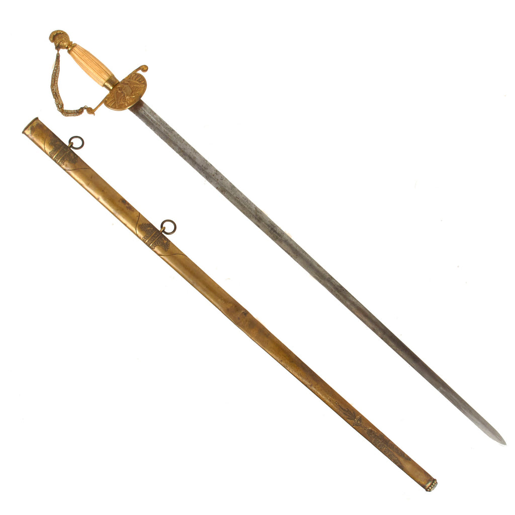Original U.S. Militia Staff Officers Parade Sword by Ames Mfg. Co. with Bone Grip & Scabbard c. 1840-1850 Original Items