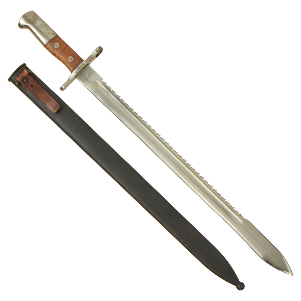 Original WWI Swiss Model 1914 Pioneer Sawback Sword Bayonet by Schmidt-Rubin with Scabbard Original Items
