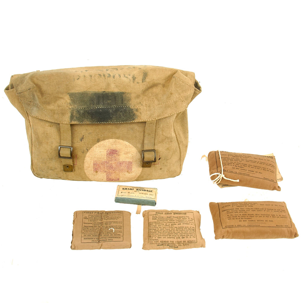 Original British WWII Pattern 1942 Medic Shoulder Bag for Shell Dressings with Dressing & Extras Original Items