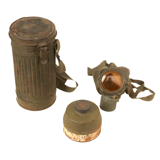 Original German Spanish Civil War Condor Legion Blue Division Spanish DAGSA Mask in German Canister with Unissued Filter & Spare Lens - Heavily Worn Original Items