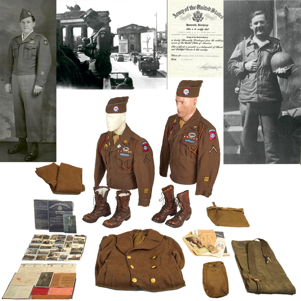 Original U.S. WWII 193rd Glider Infantry Regiment Named Uniforms with Garrison Cap, Jump Boots, Photos, Documents and More - PFC William E. Smith - 17th & 82nd Airborne Division Original Items