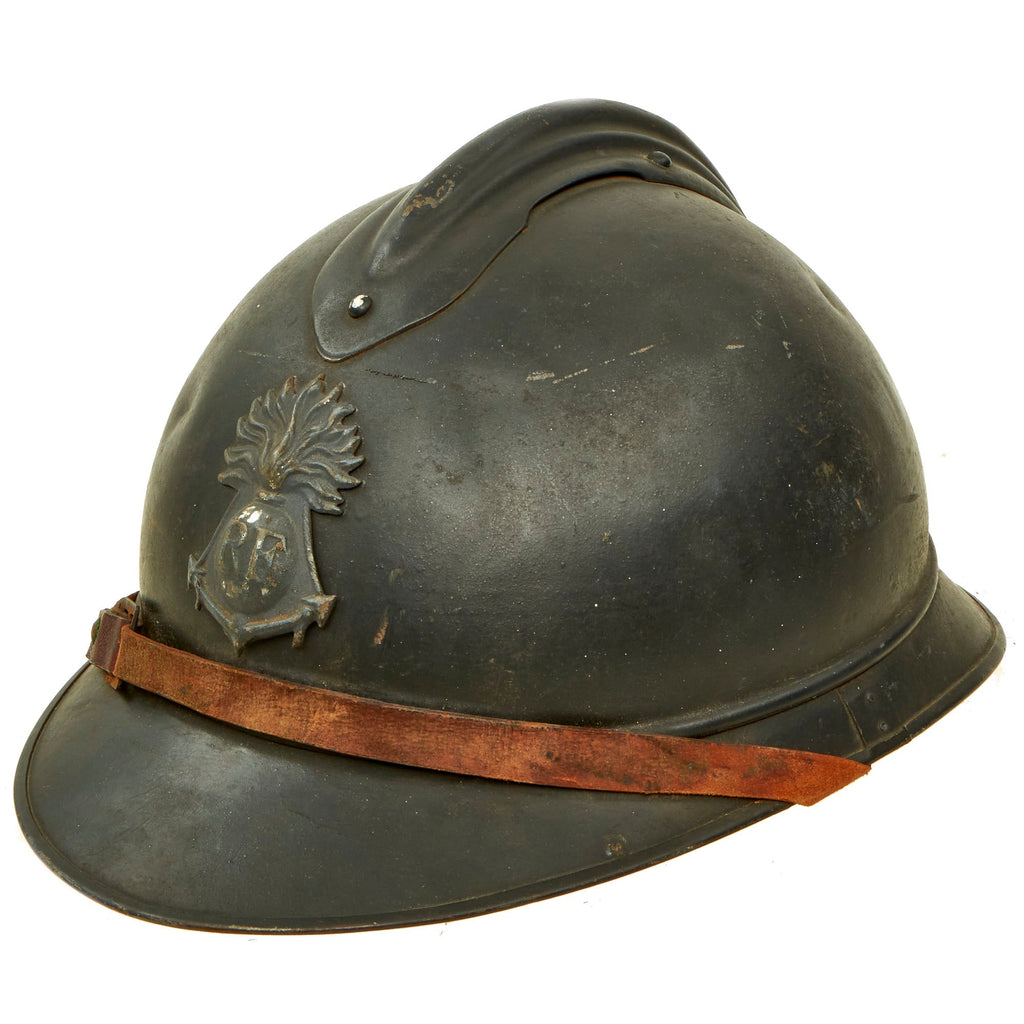 Original Rare French WWI Colonial Infantry & Navy Model 1915 Adrian Steel Helmet with Liner & Chinstrap Original Items
