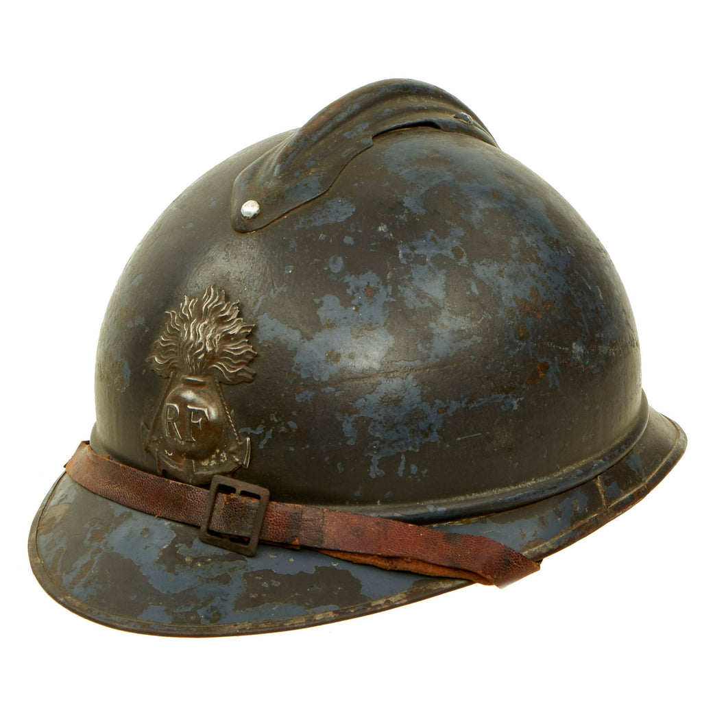 Original Rare French WWI Colonial Infantry & Navy Model 1915 Adrian Steel Helmet with Liner & Chinstrap Original Items