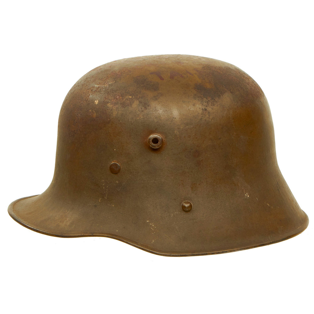 Original WWI Austro-Hungarian M17 Steel Helmet Shell With Writing “Taken From German Stores At Etaine” Original Items