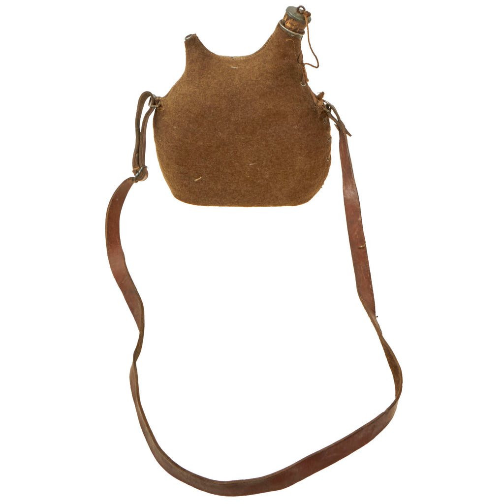 Original French WWI Model 1877 Canteen with Colonial Troops Brown Cover & Shoulder Strap Original Items