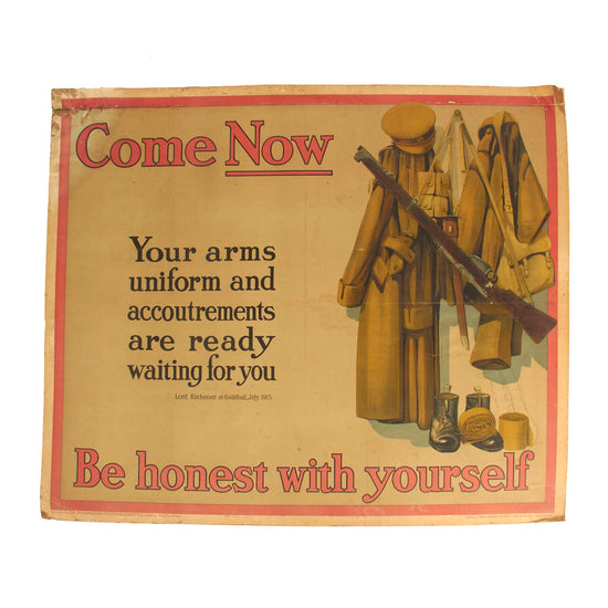 Original British WWI Parliamentary Recruiting Committee Broadside “Come Now, Be Honest With Yourself” - 51” x 40” Original Items